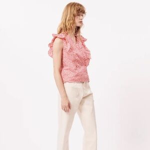 FRNCH blouse micro floral Sleeveless Top‎ office career bright NWT